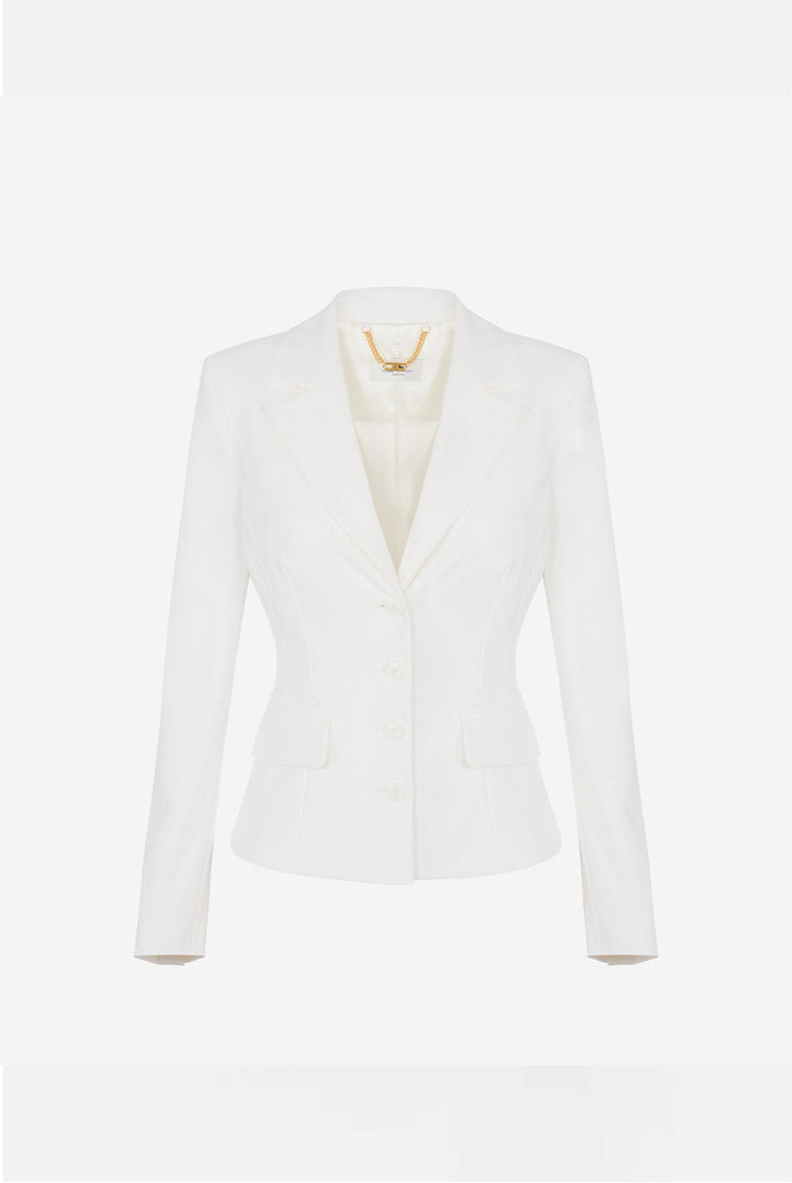 Elisabetta Franchi Giacca Monopetto In Tessuto Tecnico con Rever GI25367E2 AVORIO