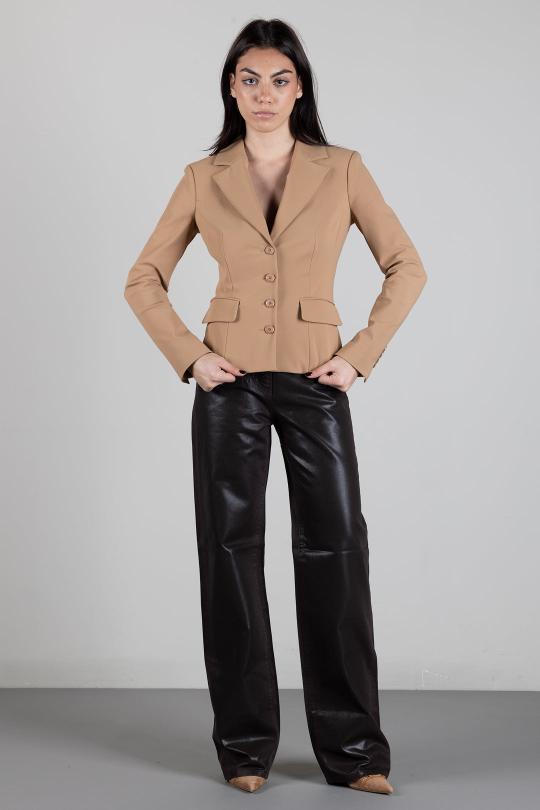 Elisabetta Franchi Giacca Monopetto In Tessuto Tecnico GI25367E2 DAINO