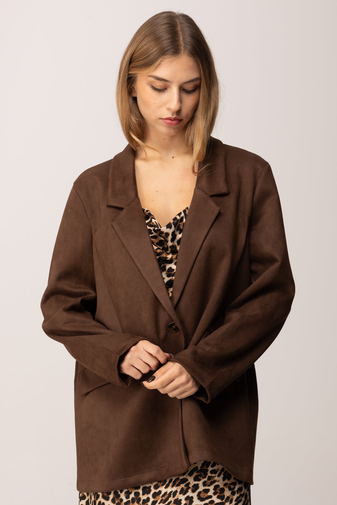 Khloe Femme Giacca Over Monopetto Effetto Scamosciato MORO