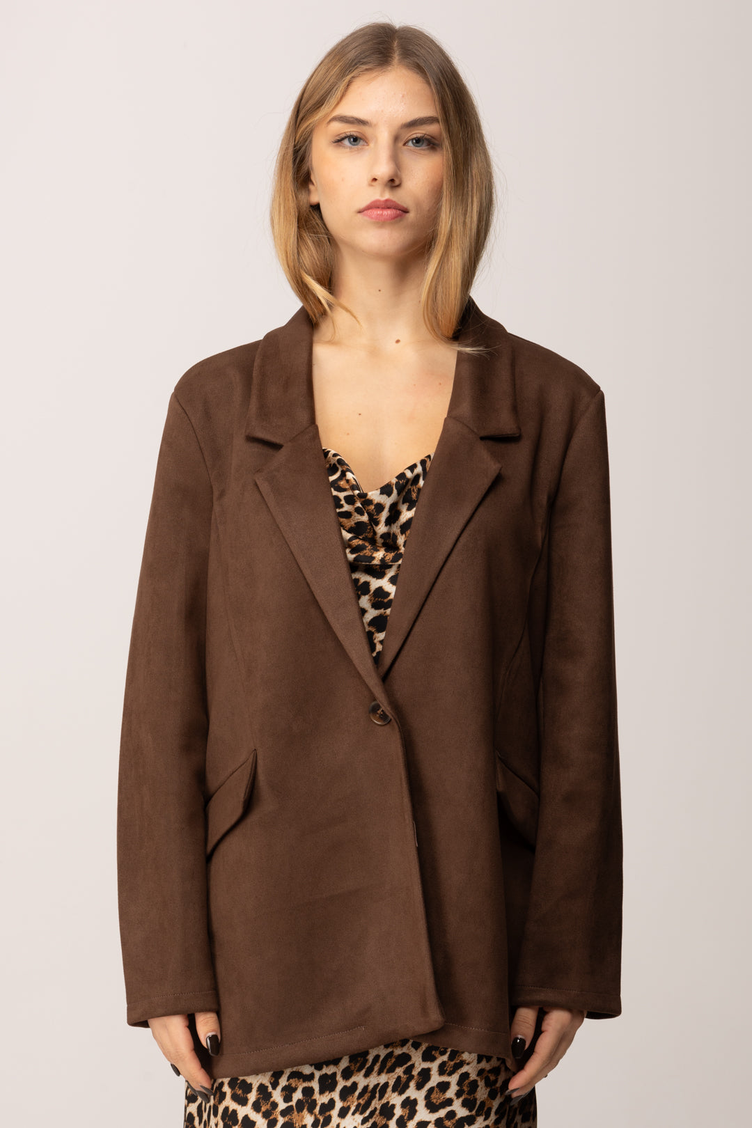 Khloe Femme Giacca Over Monopetto Effetto Scamosciato MORO