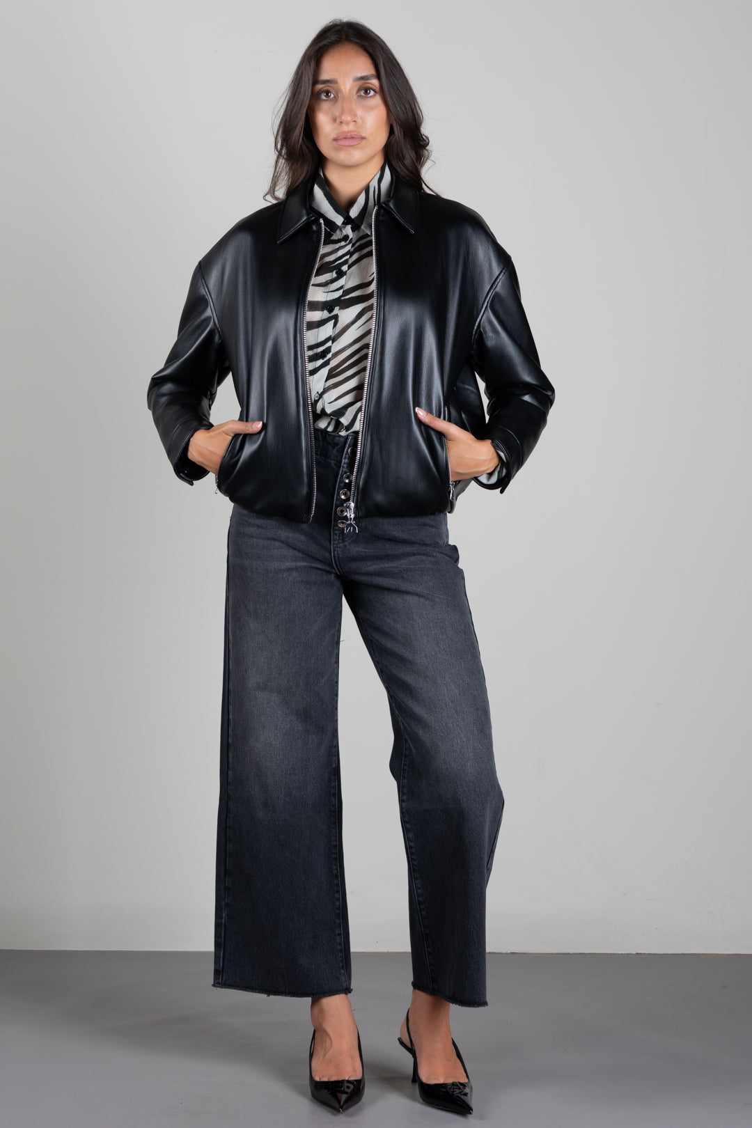 Patrizia Pepe Giacca Relaxed Fit In Similpelle 8O0000 E005 NERO