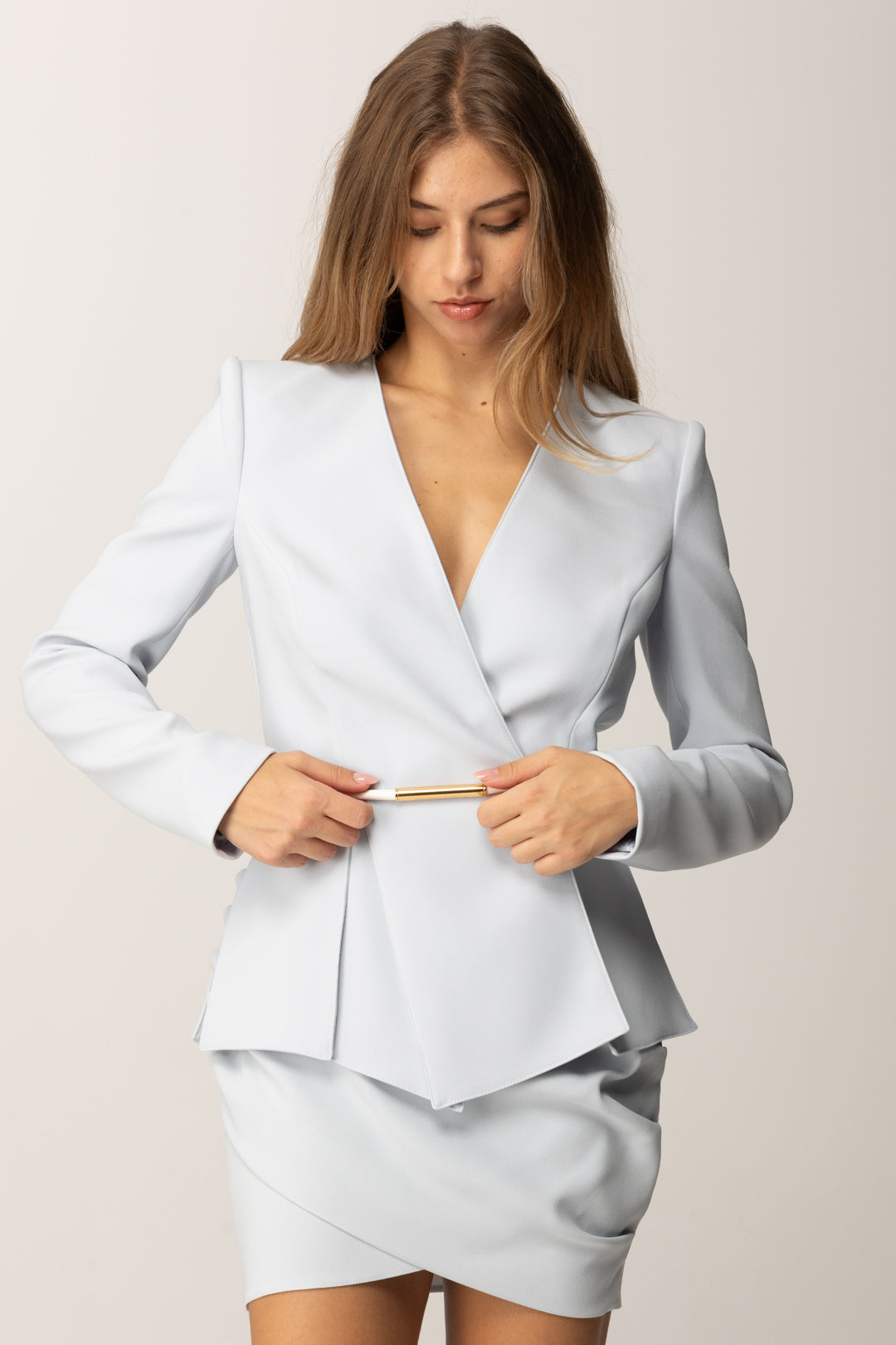 Elisabetta Franchi Giacca Slim In Crêpe con Cintura Logata GI16657E2 STARLIGHT