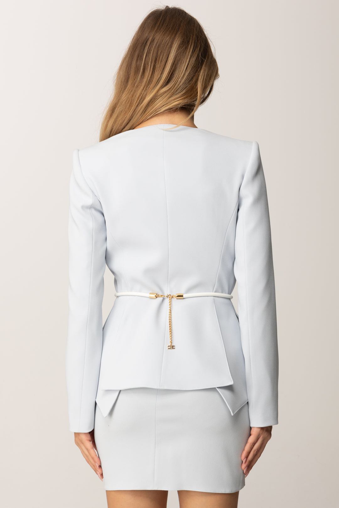Elisabetta Franchi Giacca Slim In Crêpe con Cintura Logata GI16657E2 STARLIGHT