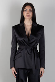 Elisabetta Franchi Giacca Slim Nera In Crêpe con Lacci Incrociati GI27966E2 NERO