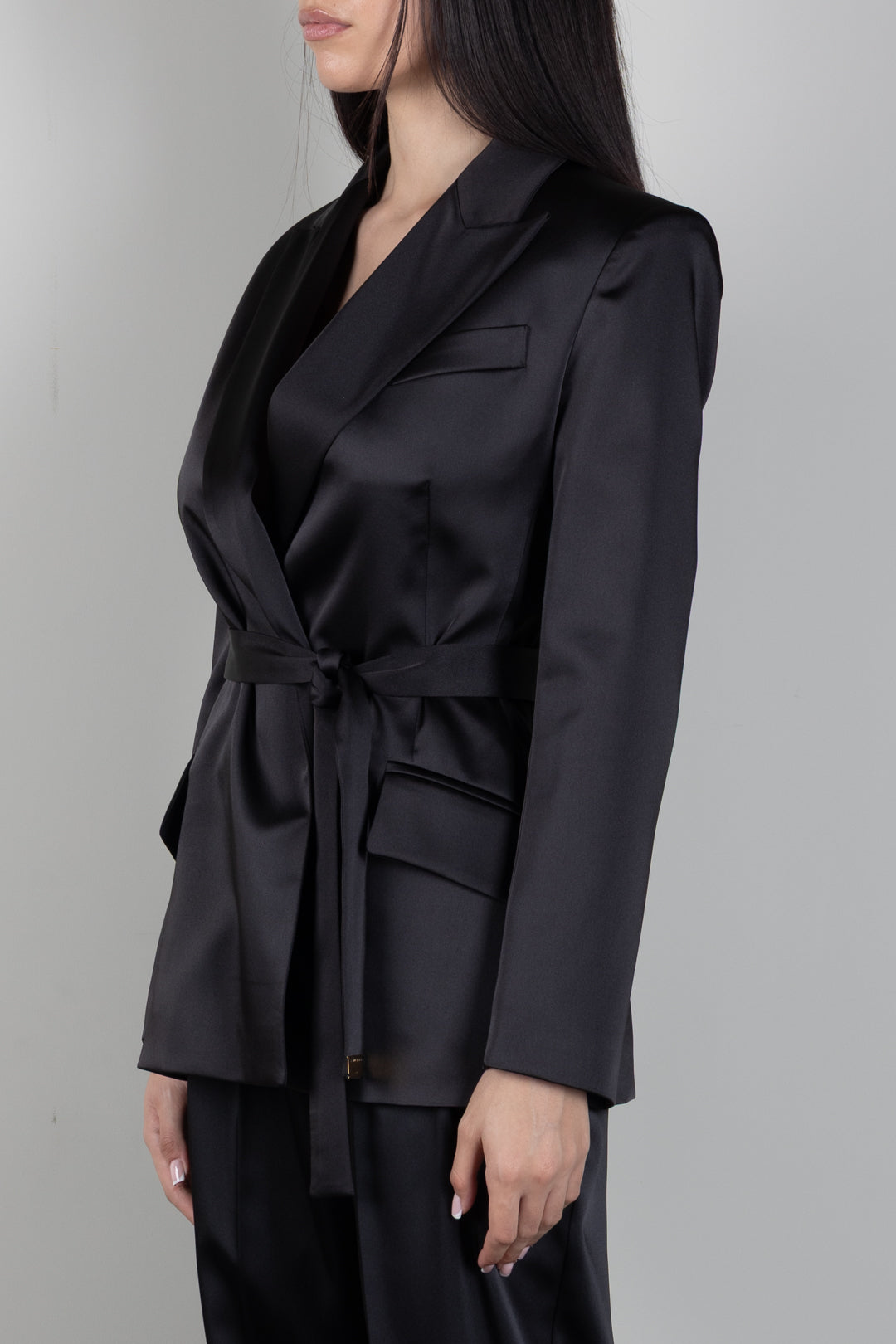 Elisabetta Franchi Giacca Slim Nera In Crêpe con Lacci Incrociati GI27966E2 NERO