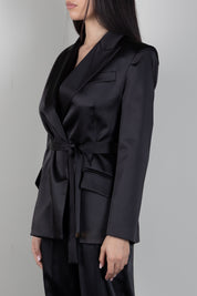 Elisabetta Franchi Giacca Slim Nera In Crêpe con Lacci Incrociati GI27966E2 NERO
