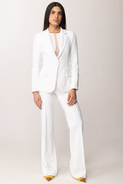 Elisabetta Franchi Giacca Stretch con Motivi a Taglio Vivo GI21661E2 AVORIO