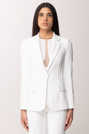 Elisabetta Franchi Giacca Stretch con Motivi a Taglio Vivo GI21661E2 AVORIO