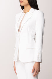 Elisabetta Franchi Giacca Stretch con Motivi a Taglio Vivo GI21661E2 AVORIO