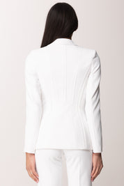 Elisabetta Franchi Giacca Stretch con Motivi a Taglio Vivo GI21661E2 AVORIO