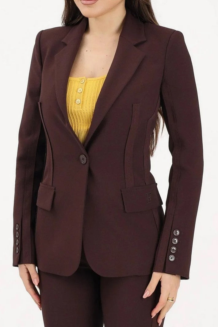 Elisabetta Franchi Giacca Stretch con Motivi a Taglio Vivo GI21661E2 CACAO