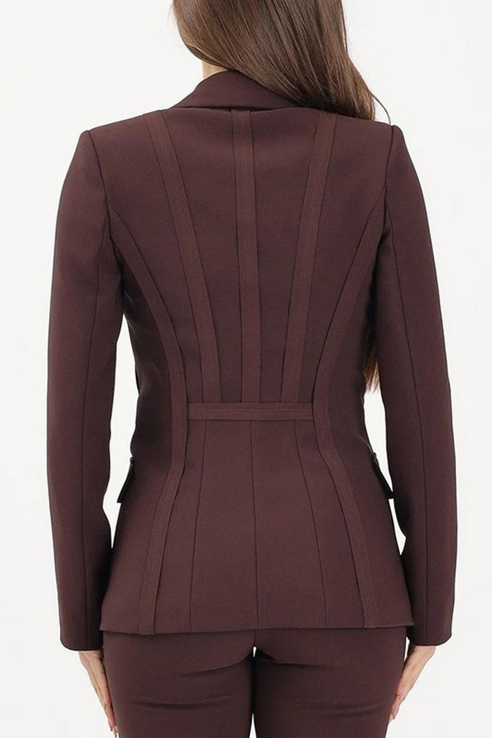 Elisabetta Franchi Giacca Stretch con Motivi a Taglio Vivo GI21661E2 CACAO