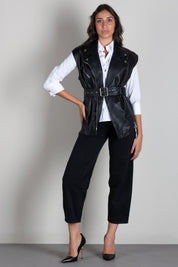 Pinko Gilet Biker In Pelle con Cintura 106232 A31X Z99