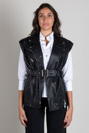 Pinko Gilet Biker In Pelle con Cintura 106232 A31X Z99
