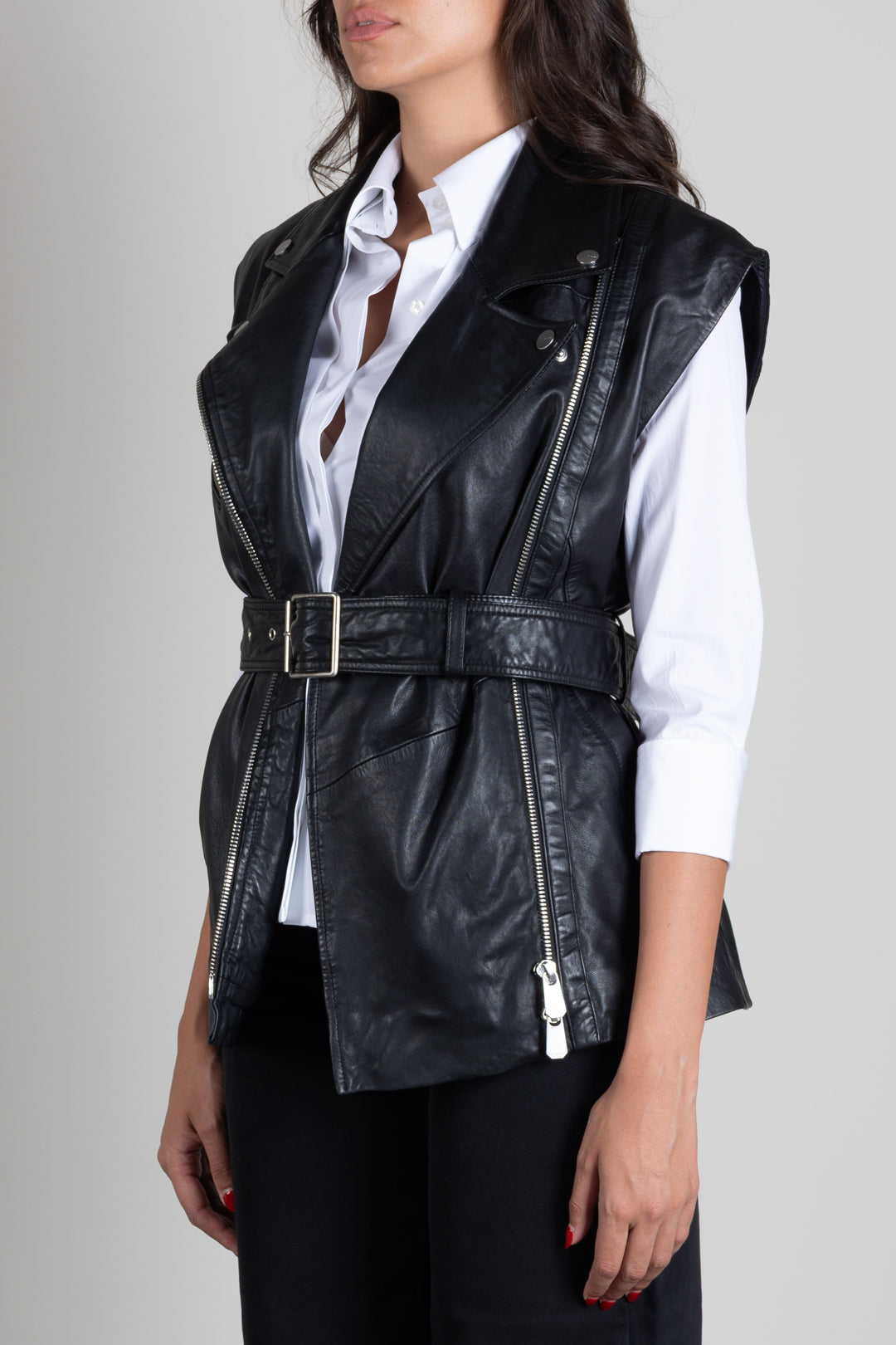 Pinko Gilet Biker In Pelle con Cintura 106232 A31X Z99