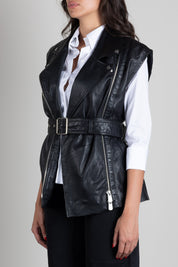 Pinko Gilet Biker In Pelle con Cintura 106232 A31X Z99