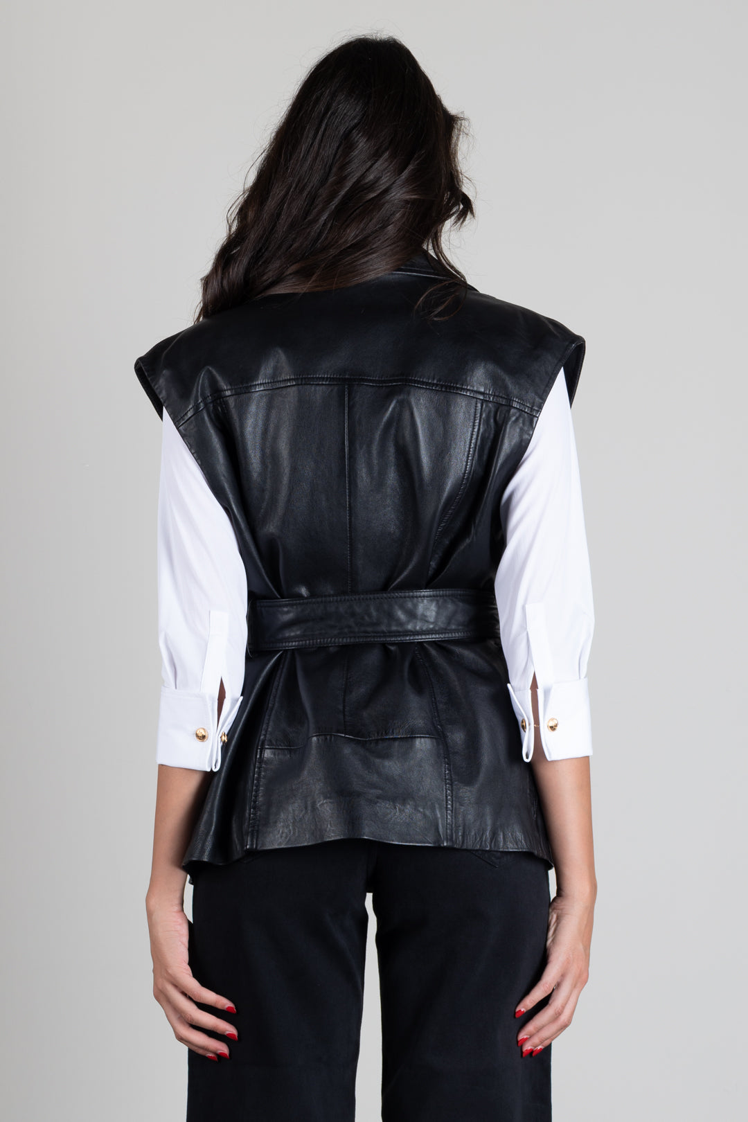 Pinko Gilet Biker In Pelle con Cintura 106232 A31X Z99