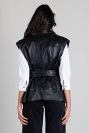 Pinko Gilet Biker In Pelle con Cintura 106232 A31X Z99