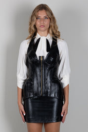 Elisabetta Franchi Gilet Bustier In Nappa con Trama a Squame IP01G68E2 NERO