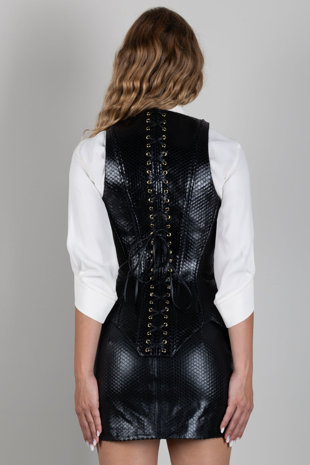 Elisabetta Franchi Gilet Bustier In Nappa con Trama a Squame IP01G68E2 NERO