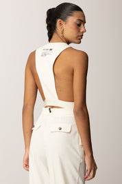 Elisabetta Franchi Gilet con Stampa Lettering Sul Retro GL00156E2 MILK