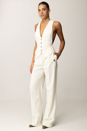 Elisabetta Franchi Gilet con Stampa Lettering Sul Retro GL00156E2 MILK