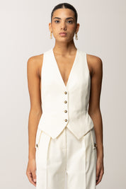 Elisabetta Franchi Gilet con Stampa Lettering Sul Retro GL00156E2 MILK