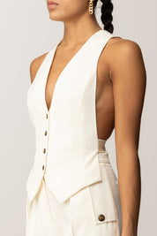 Elisabetta Franchi Gilet con Stampa Lettering Sul Retro GL00156E2 MILK