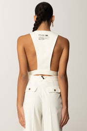 Elisabetta Franchi Gilet con Stampa Lettering Sul Retro GL00156E2 MILK