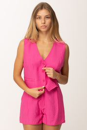 Khloe Femme Gilet Corto con Bottoni In Tinta FUCSIA