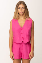 Khloe Femme Gilet Corto con Bottoni In Tinta FUCSIA