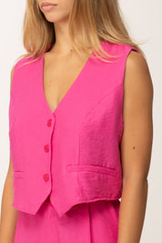 Khloe Femme Gilet Corto con Bottoni In Tinta FUCSIA