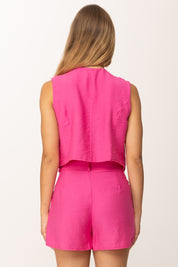 Khloe Femme Gilet Corto con Bottoni In Tinta FUCSIA