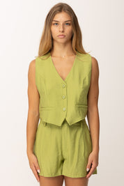 Khloe Femme Gilet Corto con Bottoni In Tinta IGUANA