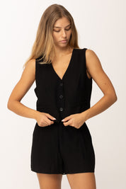 Khloe Femme Gilet Corto con Bottoni In Tinta NERO