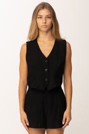 Khloe Femme Gilet Corto con Bottoni In Tinta NERO