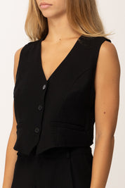 Khloe Femme Gilet Corto con Bottoni In Tinta NERO