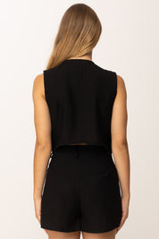 Khloe Femme Gilet Corto con Bottoni In Tinta NERO