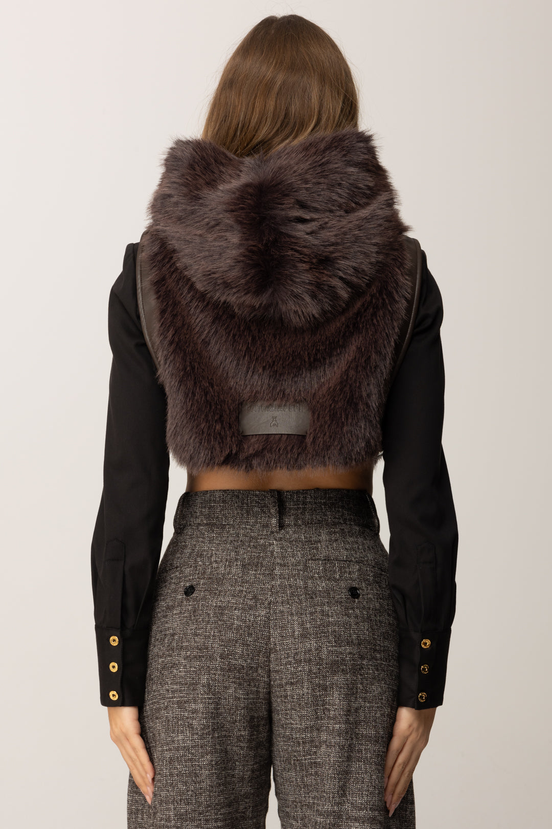 Patrizia Pepe Gilet Corto con Cappuccio Effetto Pelliccia 2F0095 E077 DEEPCHOCOLATE MELANG
