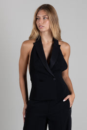 Patrizia Pepe Gilet Doppiopetto con Revers In Raso 8C0324 C7004 NERO
