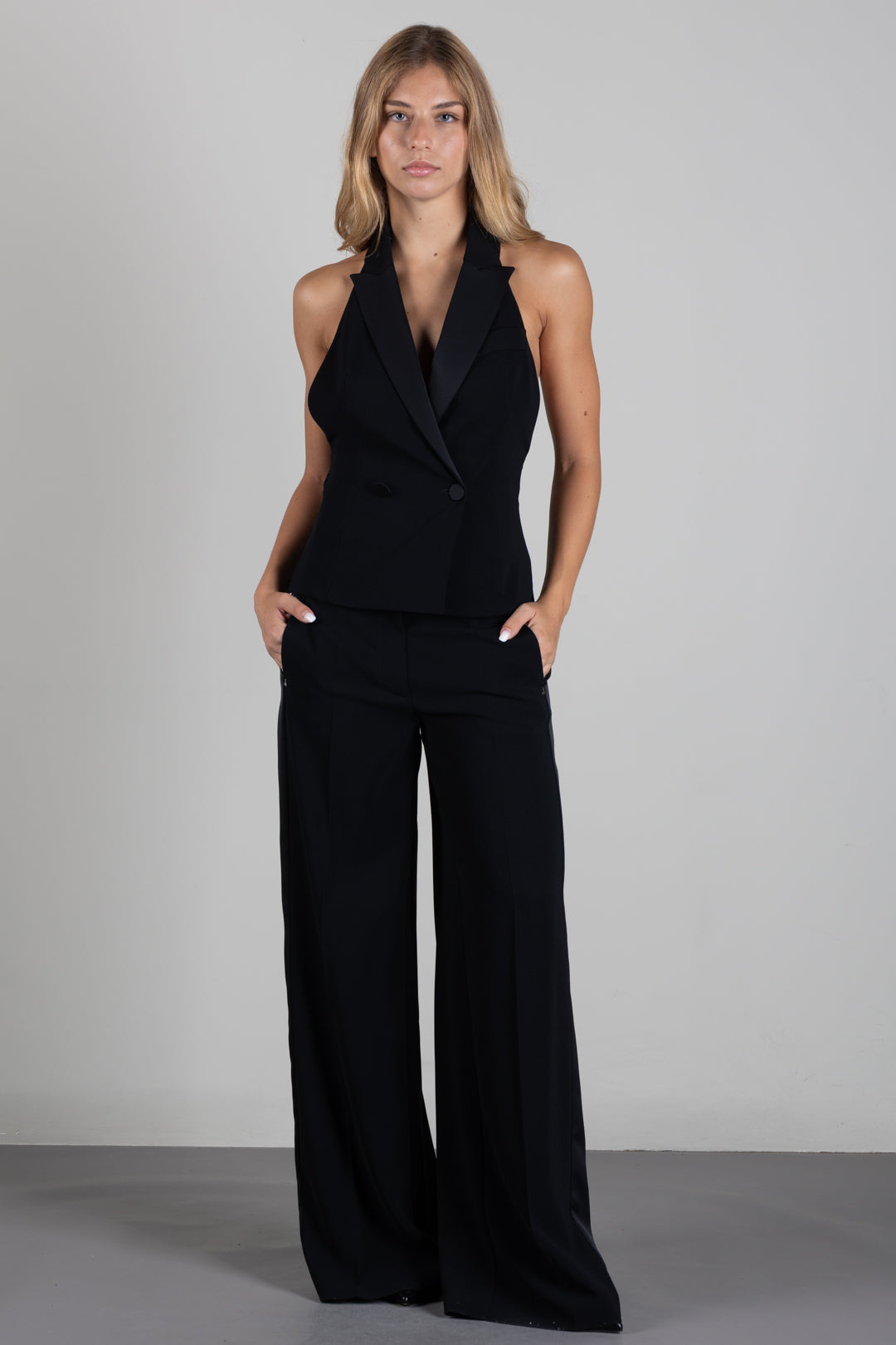 Patrizia Pepe Gilet Doppiopetto con Revers In Raso 8C0324 C7004 NERO