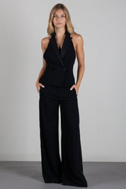 Patrizia Pepe Gilet Doppiopetto con Revers In Raso 8C0324 C7004 NERO