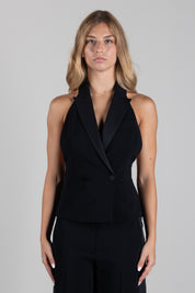 Patrizia Pepe Gilet Doppiopetto con Revers In Raso 8C0324 C7004 NERO