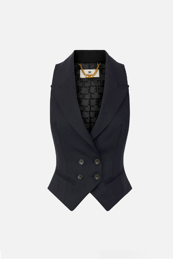 Elisabetta Franchi Gilet Doppiopetto In Lana Vergine con Rever a Lancia GL00567E2 NERO