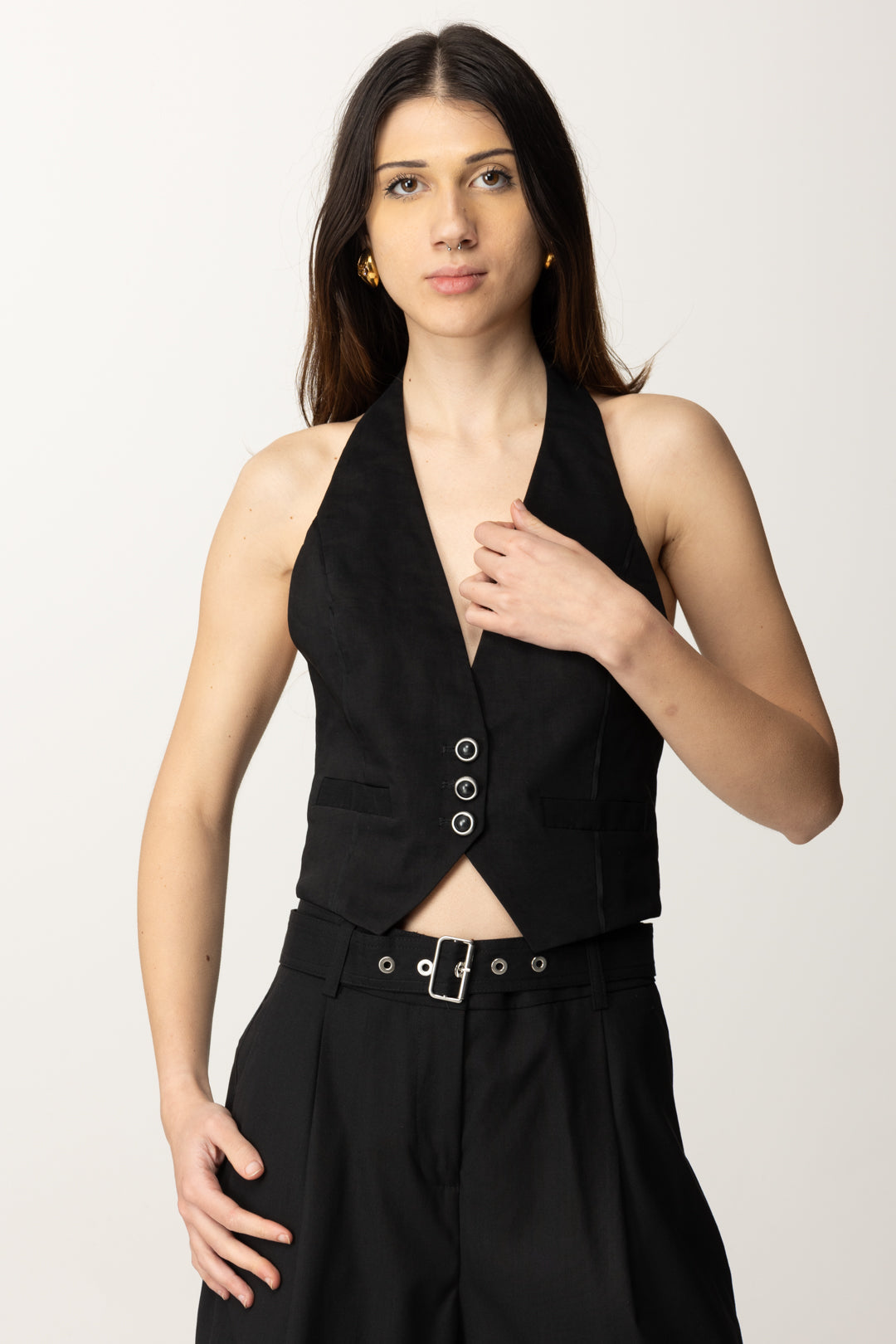 Pinko Woman Wide Cargo Pants with Semi-transparent Georgette