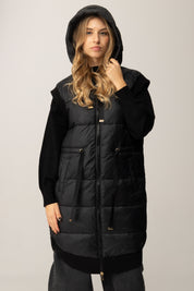Twin-set Gilet Imbottito con Cappuccio e Profili In Maglia 252TP2172 NERO