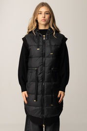 Twin-set Gilet Imbottito con Cappuccio e Profili In Maglia 252TP2172 NERO