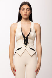 Elisabetta Franchi Gilet In Crêpe con Cut-out Bicolore GL00461E2 BURRO/NERO