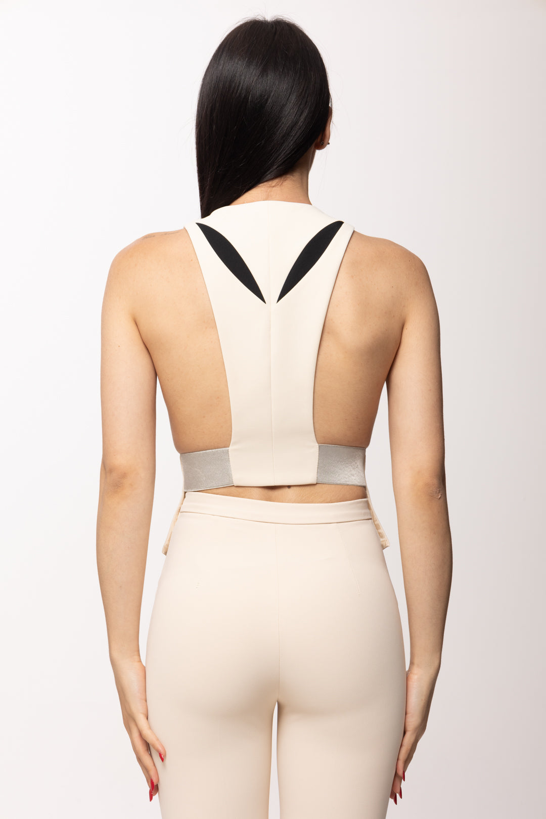 Elisabetta Franchi Gilet In Crêpe con Cut-out Bicolore GL00461E2 BURRO/NERO