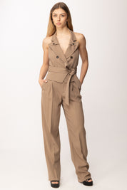 Elisabetta Franchi Gilet In Gabardina con Cintura GL00561E2 ARGILLA